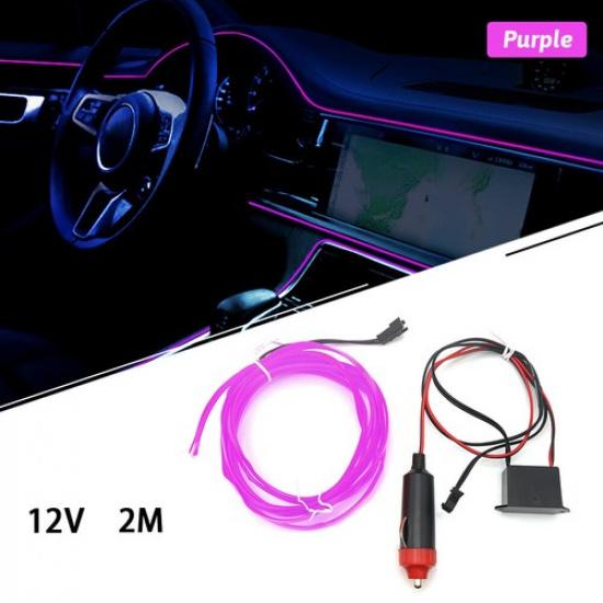 2m EL Wire Neon Light For Car Interior LED Atmosphere Strip Decor Asscessories