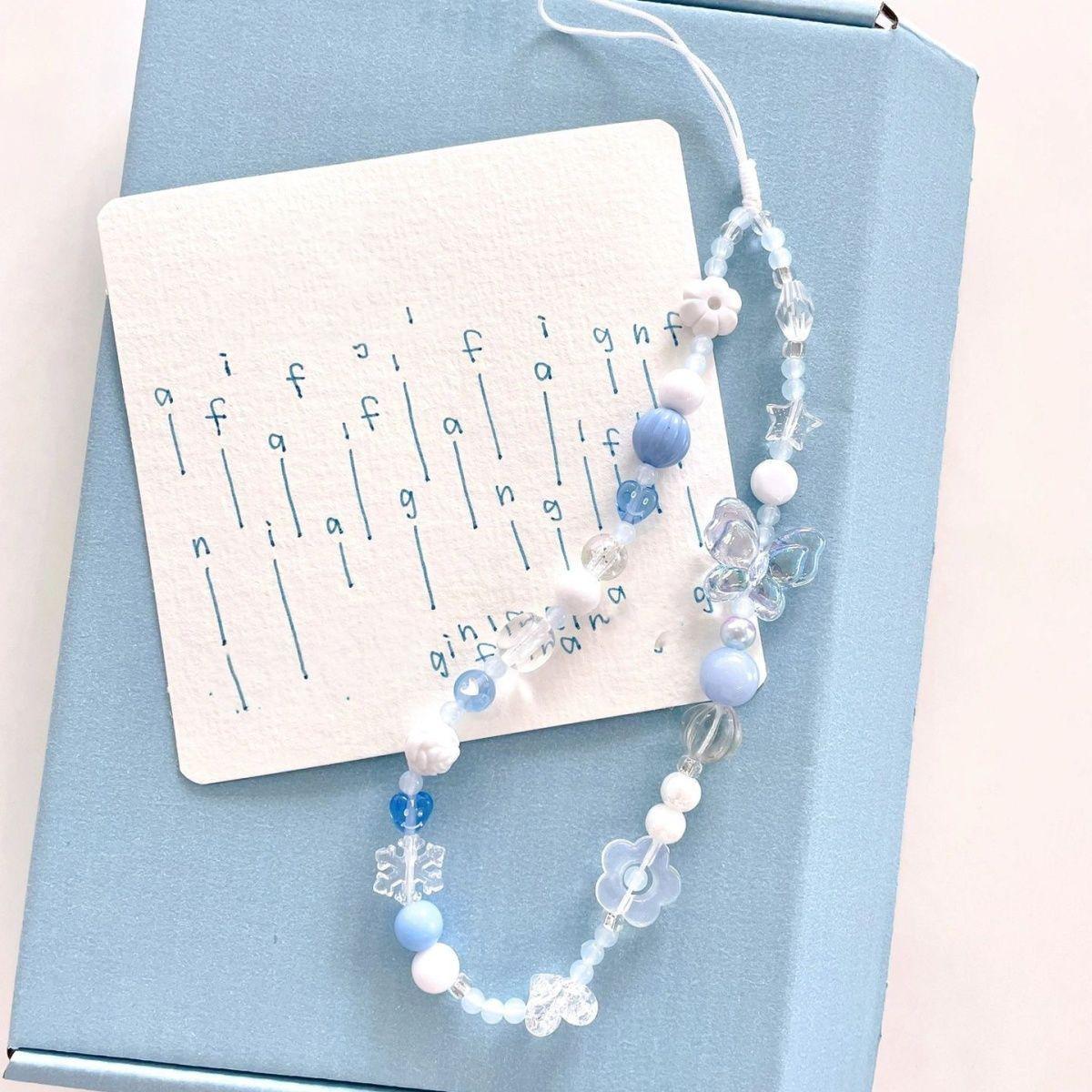 

Laser Butterfly Snowflake Flower Pendant Beaded Phone Chain For iPhone Stylish Hanging Rope Women Anti-lost Lanyard Charm Strap