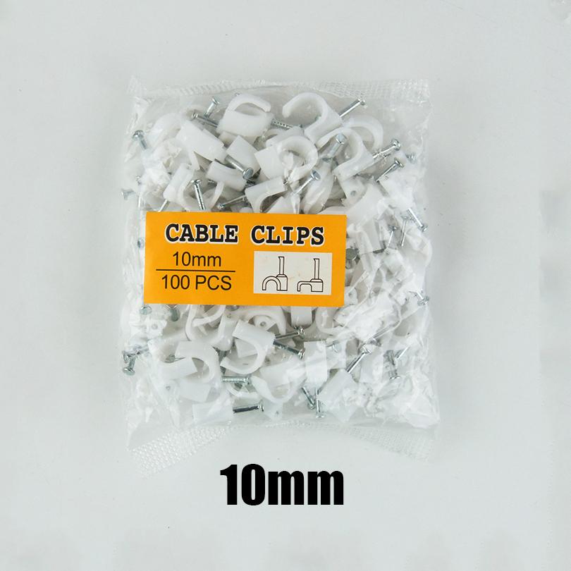 100 peças de clipes redondos para cabos de 4 mm, 6 mm, 8 mm e 10 mm para gerenciamento de cabos RG6 CAT6 RJ45, suporte para abraçadeiras de fios elétricos, clipes circulares para cabos