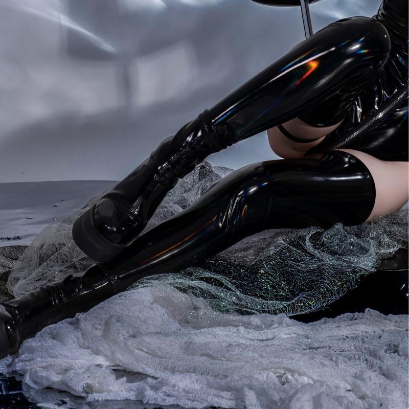 Sex Underwear Bright Patent Leather Oil Bright Fantasy Thigh Leather Socks Pure Desire Sexy Adult Socks