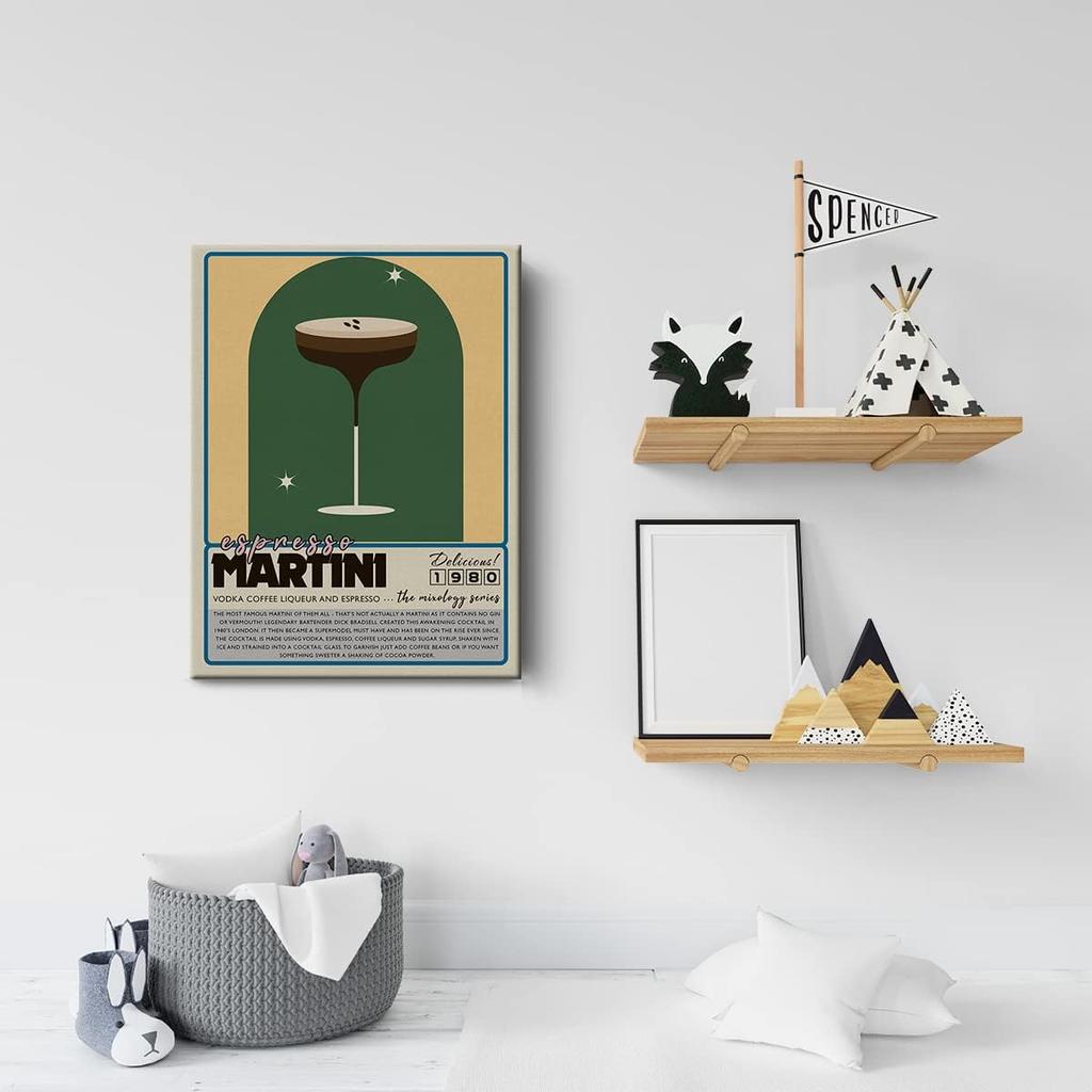 Funny Cocktail Canvas Print Decor Martini Espresso Art Wall Painting Posters 12”X15” Modern Home Kitchen Bar Decoration (Framed)