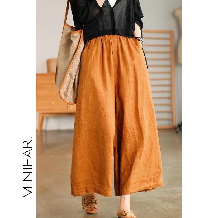 2022 Summer Plus Size Cotton Linen Wide-Leg Casual Pants - Breathable, Slimming, Artistic Design