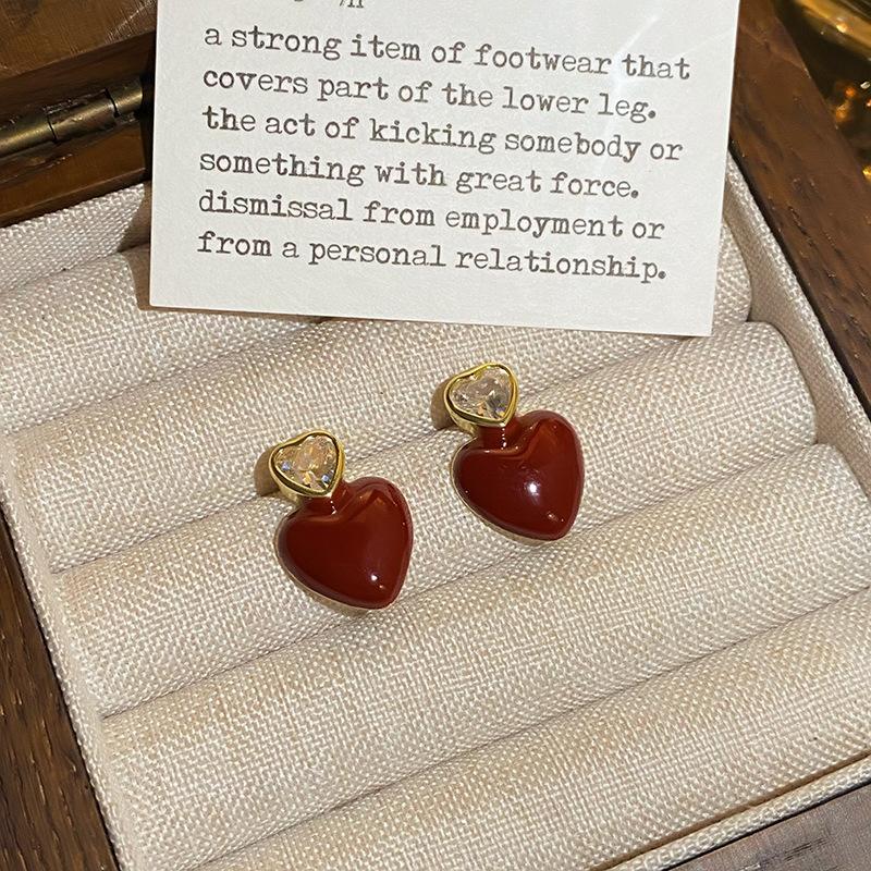 New Love Zircon Oil Drop Earrings Fashion Temperament High-end Stud Earrings Niche Design Mosquito Coil Disc Hole-free Earrings