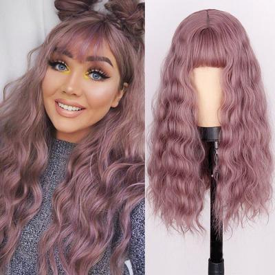Diepe Golf Paarse Pruik Met Pony Synthetisch Haar Pruiken Met Pony Pruik Voor Vrouwen Pruik Violette Kleur Hittebestendige Pruiken 24” Cosplay