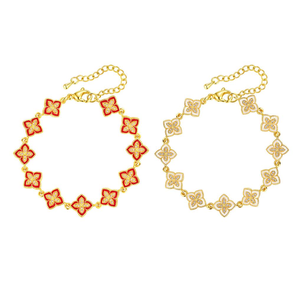 Copper Epoxy Zircon Four Leaf Flower Necklace Women'S Temperament Niche Flower Bracelet Pbr-219