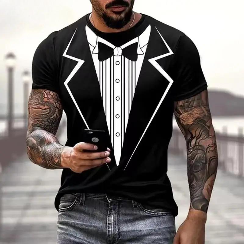 Mode Herren T-Shirts 3D-Druck Anzug und Krawatte Muster schlichtes Kurzarm-T-Shirt für Herrenbekleidung High Street Streetwear Tops