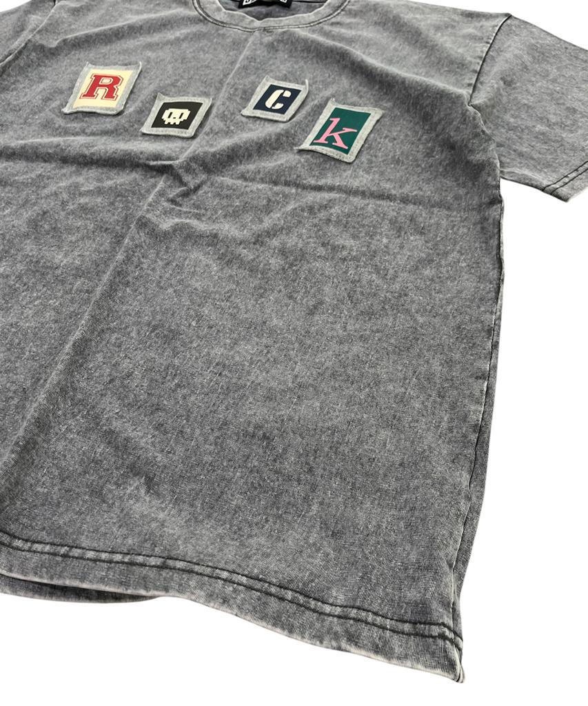 SK8ER ROCK Vintage Dyeing Patchwork T-Shirt ((Gray))