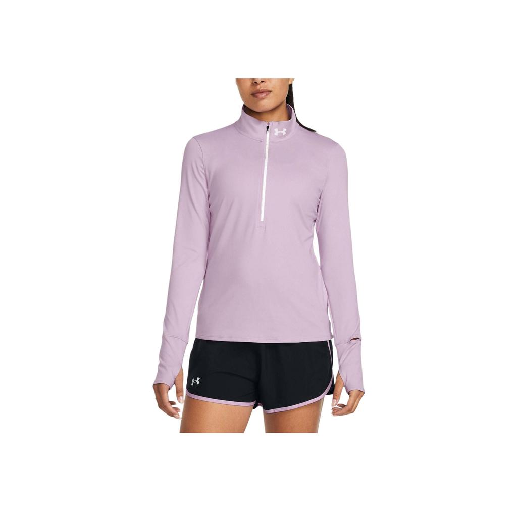 Under Armour Solid Color Casual 1/2 Zip Stand Collar Slim Fit Long Sleeve T-Shirt Women Tops Purple 1379349-543