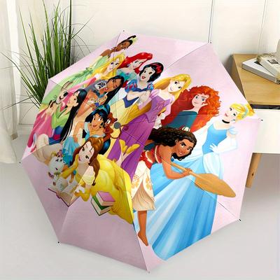 Princesses, Cartoon Characters Automatic Opening and Closing Umbrella 8 Ribs Windproof Portable Folding Umbrella, Suitable for Casual