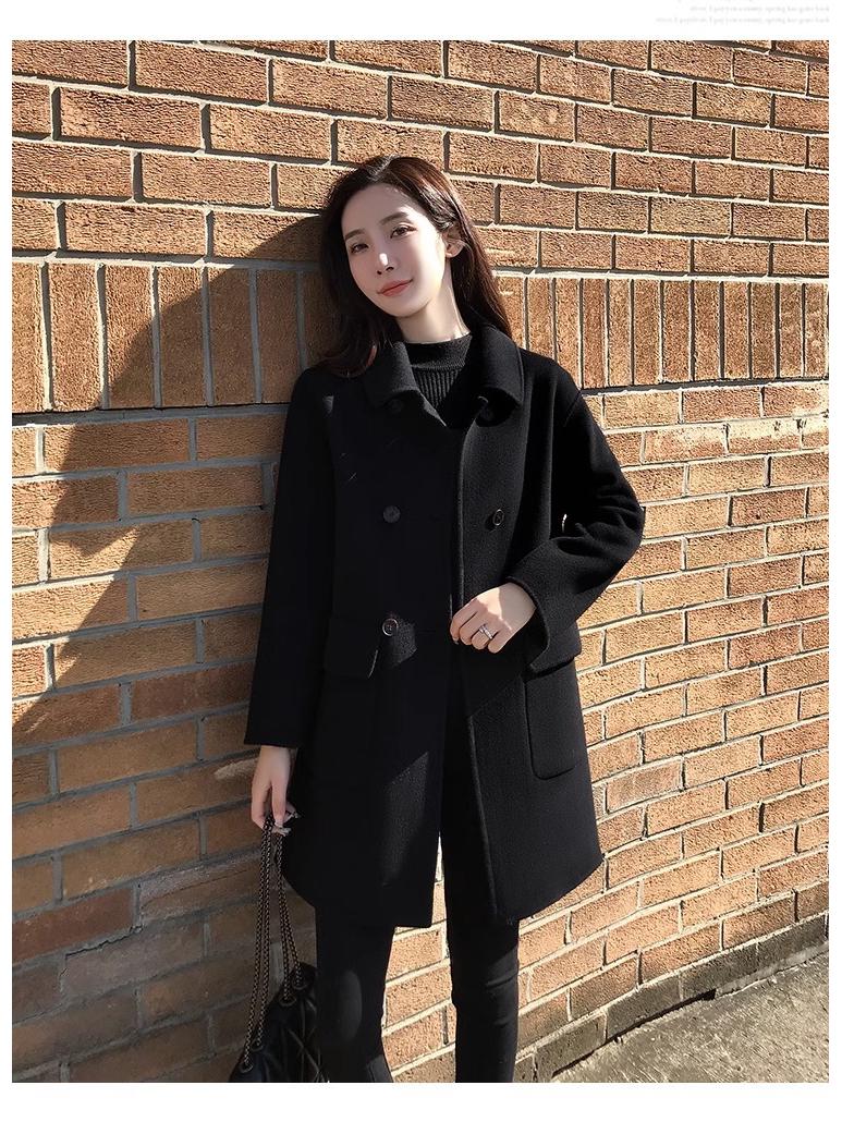 

Высококачественное двустороннее кашемировое пальто приталенного кроя для женщин - средней длины, на осень/зиму S (90~105 cm) чёрный