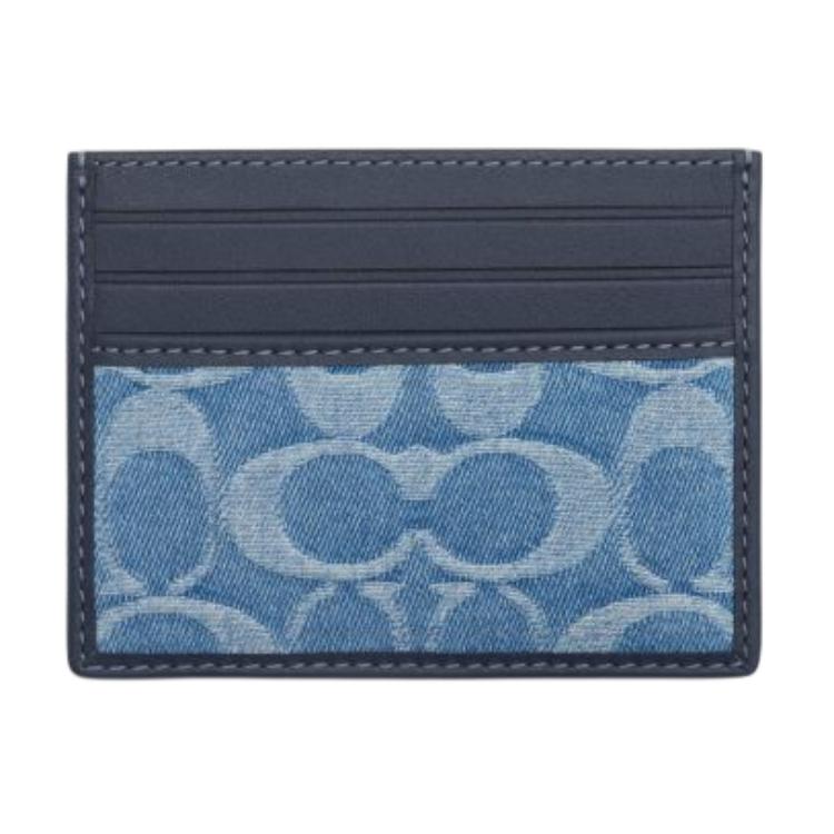 Coach Classic Monogram Leather And Fabric Card Holder Unisex Accessories Denim CDF46-DEN Denim
