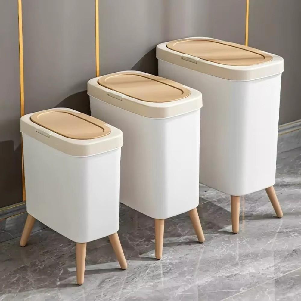 Large Capacity S/M/L Trash Can with Lid Press Type Waste Bin with Legs Narrow Plastic Trash Bin Kitchen Household Cleaning Tools