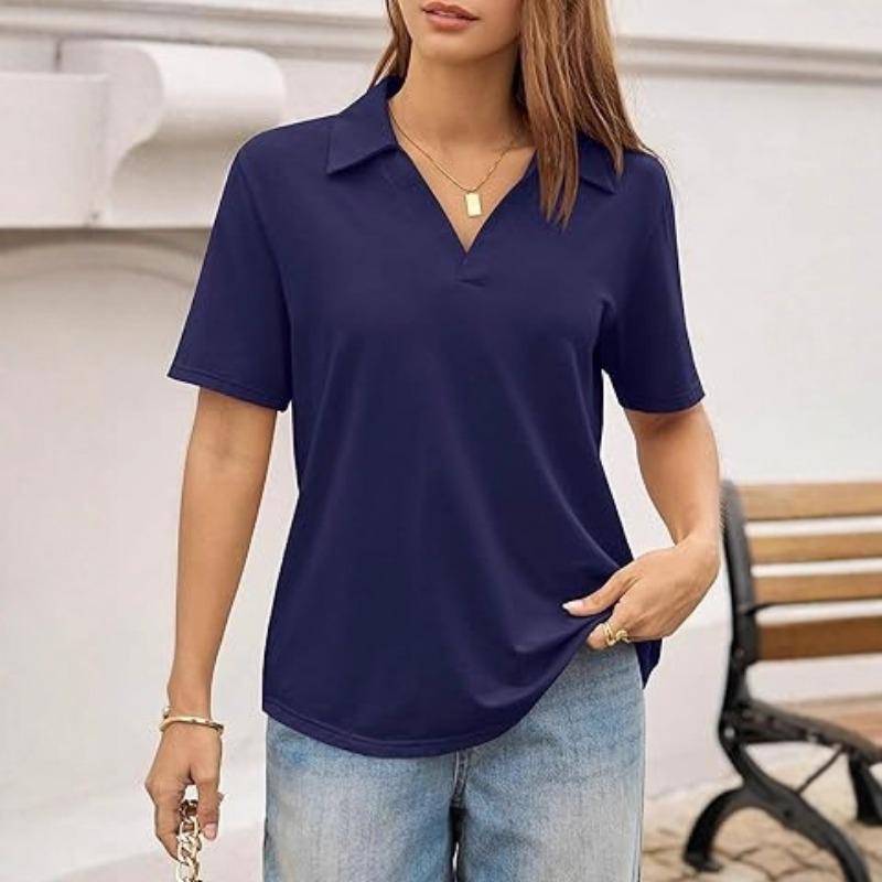Nouveau haut polo décontracté simple à manches courtes de couleur unie pour femme