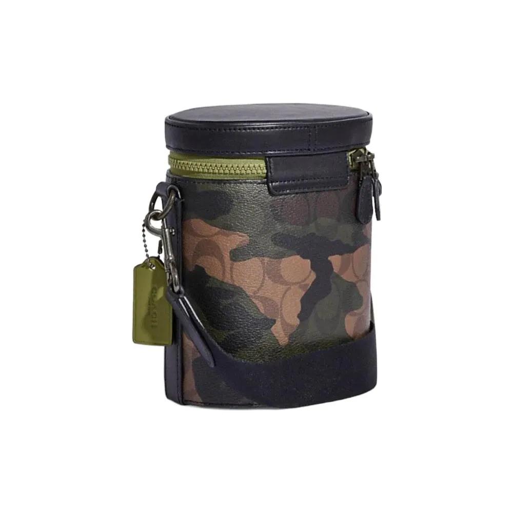 COACH Barrel Coated Canvas Smooth Calfskin Crossbody Bags Mini Men's Olive Green (Unisex) Crossbody Bags CC024 QBUOX