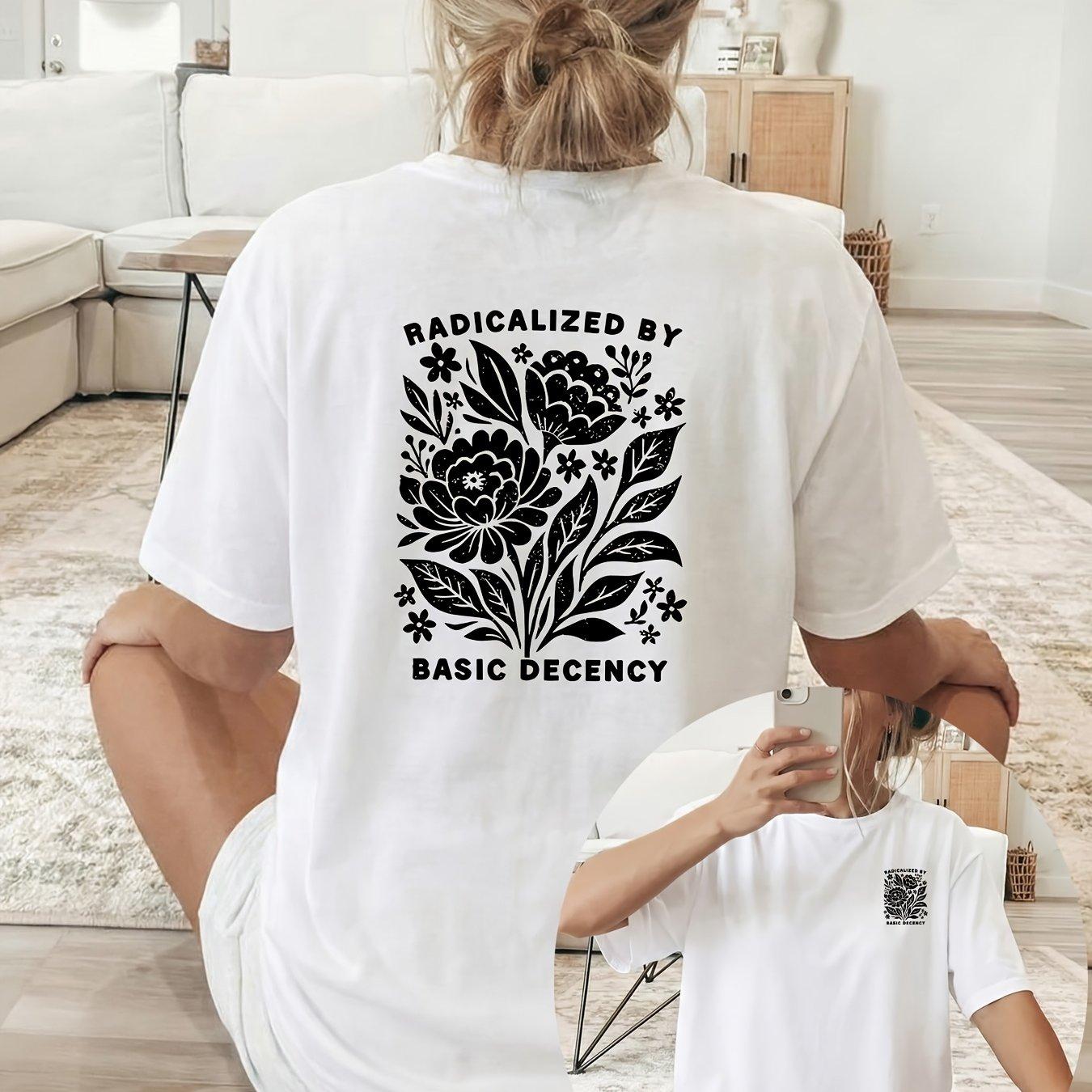 

Plus Size Summer Womens Black Floral and Plant Pattern Print TShirt Cotton Breathable Stylish Versatile Street Style Oversized XL