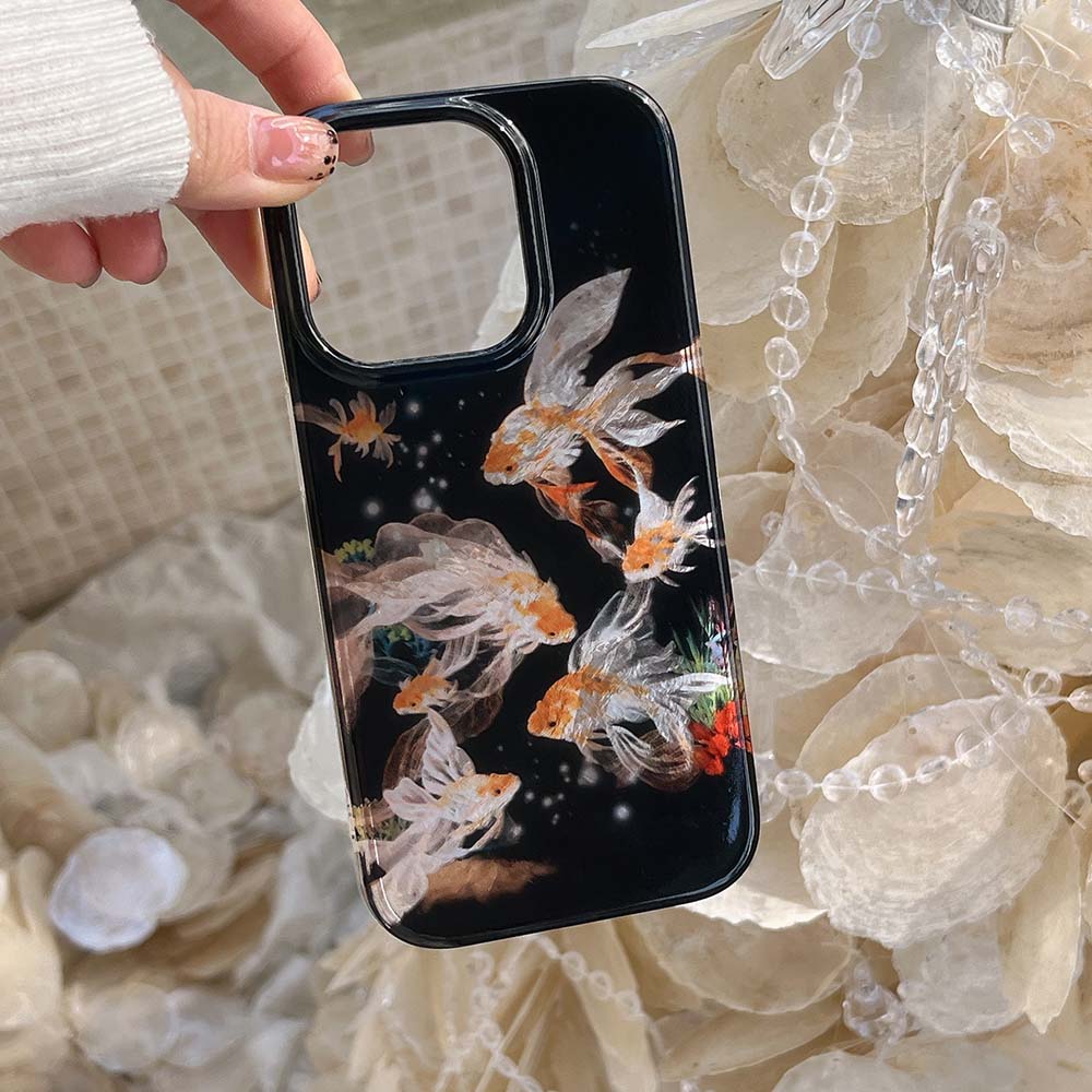 Lucky Koi Pattern Phone Case For iPhone 17 16 Pro Max 15 Pro 14 13 12 Pro Max 16 Pro Shockproof Soft Black Coque Cover