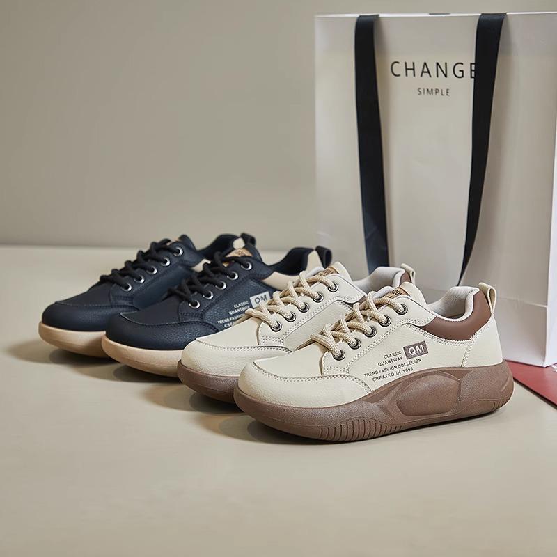 Fashion women's shoes leather sports shoes women's platform 2025 new soft-soled non-slip versatile small casual shoes single shoes