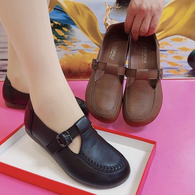 Retro Beef Tendon Soft-soled Shoes Autumn New Casual Flat Comfortable Leather Shoes Non-slip Breathable Single Shoes