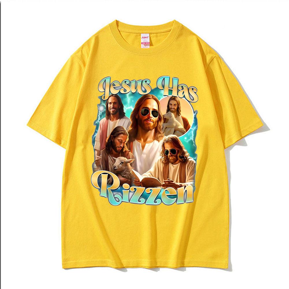 Jesus Has Rizzen He Ls Rizzin Funny Christian Religious Tee Shirt Men Women Comfort Tshirt Vintage Oversized T Shirt Streetwear