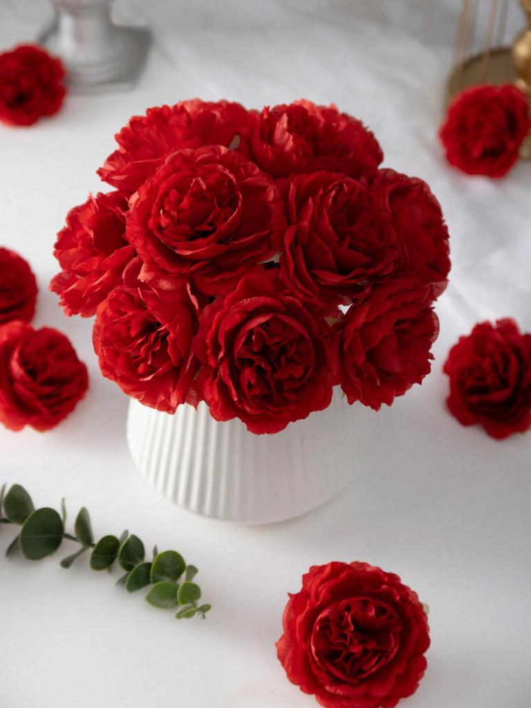 1Pcs Artificial Peony Flower Heads Rose Red Faux Flower Silk Artificial Flower Heads Simulated Penoy For Wedding Party Decoration, Cake Decoration