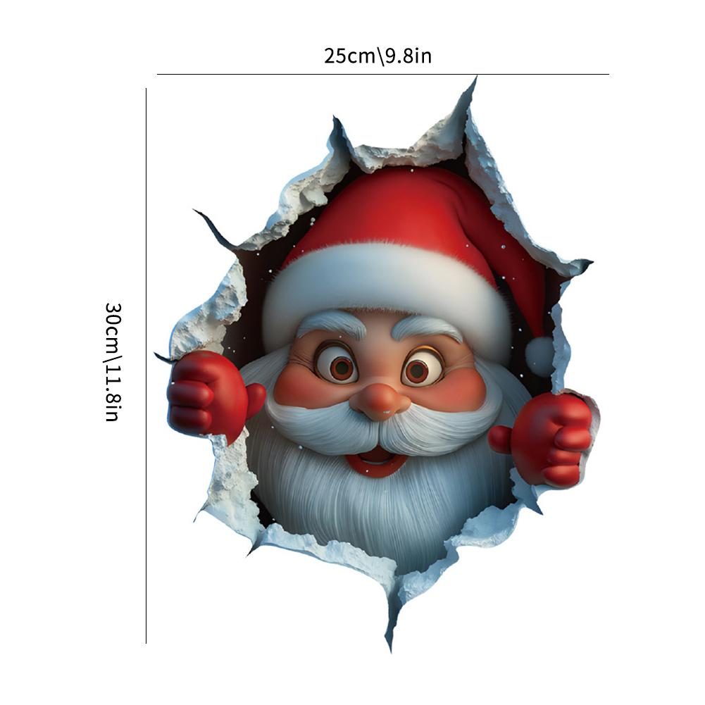 Cartoon Broken Wall Santa Claus Wall Sticker For Christmas Room Background Decor Mural New Year Decoration Self-adhesive Sticker