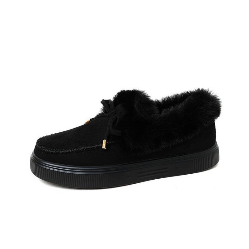 New Women's Shoes Women's Cotton Shoes Winter Bow Warm Shoes Flat-soled Fluffy Shoes