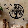 Boho Tree Of Life Black Wooden Wall Hanging,3 Birds Wall Art Decor,Round Hanging Ornaments,Indoor Crafts,Witchy Home Decorations