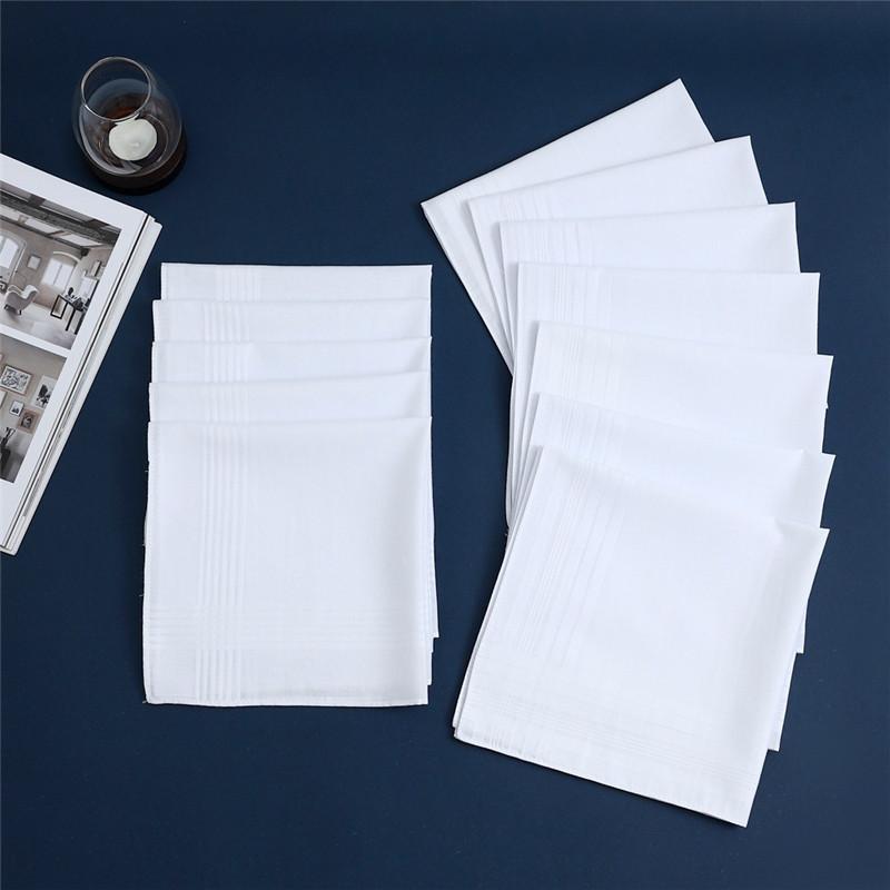 6Pcs 40x40/43x43cm White Color 100% Cotton Handkerchiefs Classic Hankies Jacquard Striped Pocket Square Towel DIY Painting