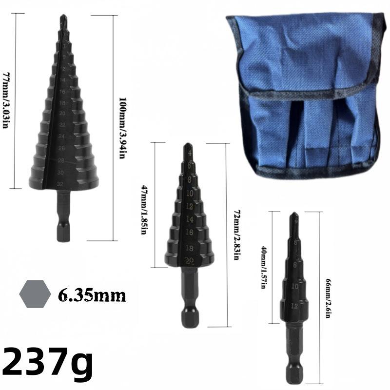 Hex Shank Nitrided Black HSS Step Drill Bit Set (3-12, 4-12, 4-20mm)