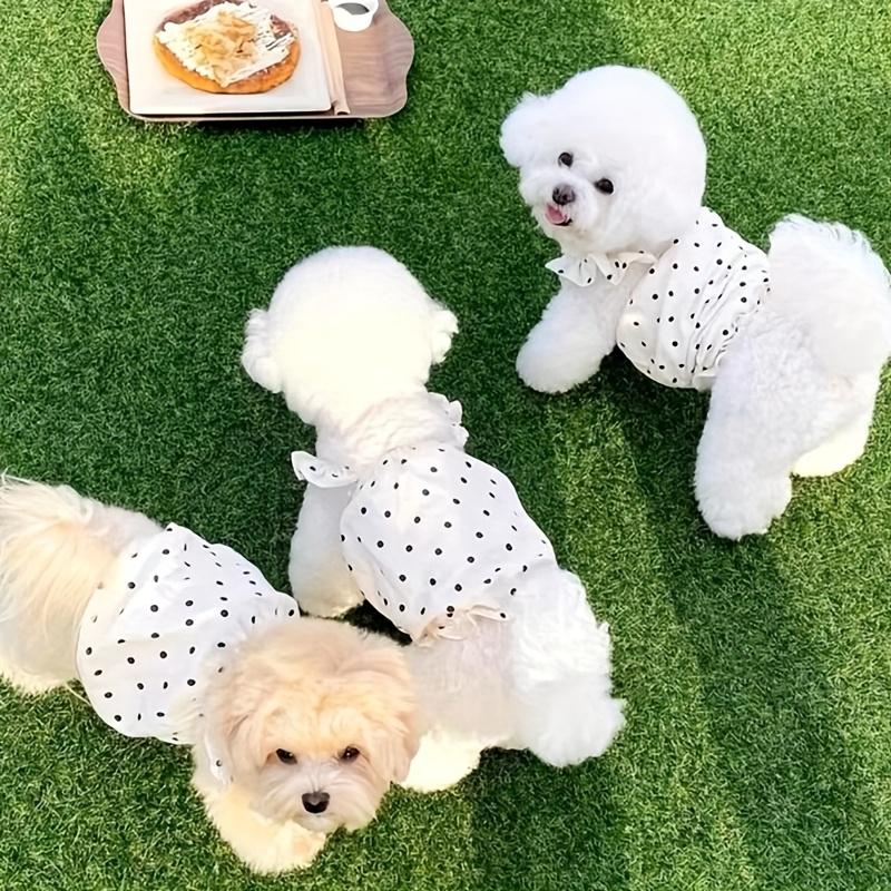 Summer White Polka Dot Ruffled Sun Protection Dress for Pets, Breathable And Suitable for Small To Medium-Sized Dogs.
