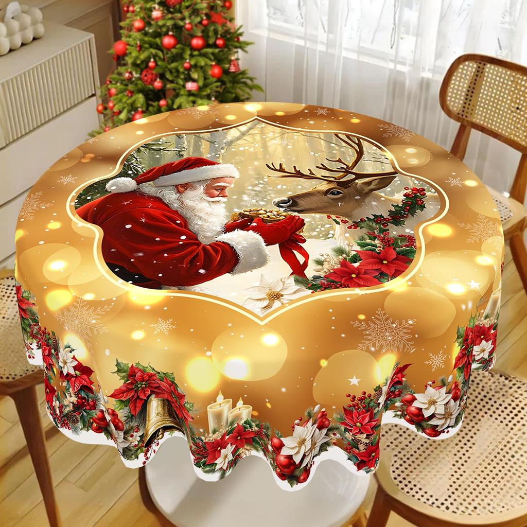 Golden Santa Claus Pattern Printed Tablecloth Christmas Decoration For Home 2025 Xmas Ornament Navidad Natal New Year Gift 2026