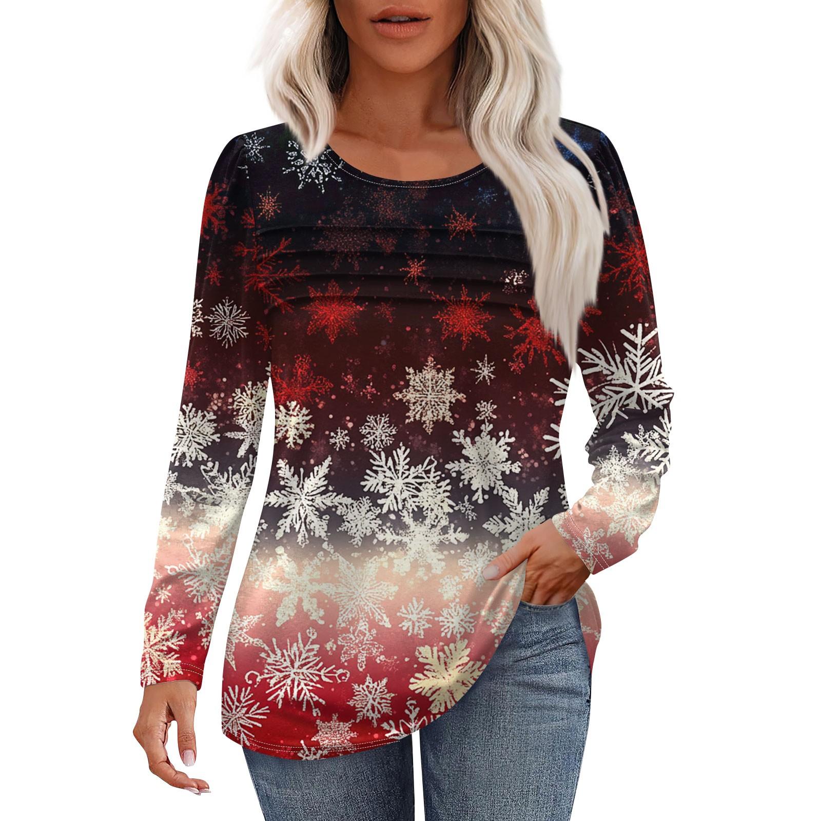 

Женская модная повседневная рождественская футболка с круглым вырезом и длинными рукавами XL