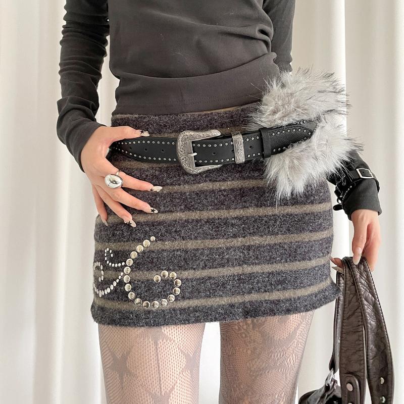 1pcs PU Studded Leather Fur Belt Faux Fur Spicy Girl Style Furry Waistband Korean Style Jeans Decor Y2K Waistband