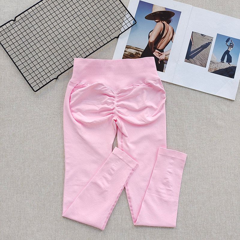 

Really Show Off Your Butt! European and American Style Three-Section Waist New Peach Butt-Lifting Tight Yoga Pants Sports Fitness Long Pants for Women Shallow powder M