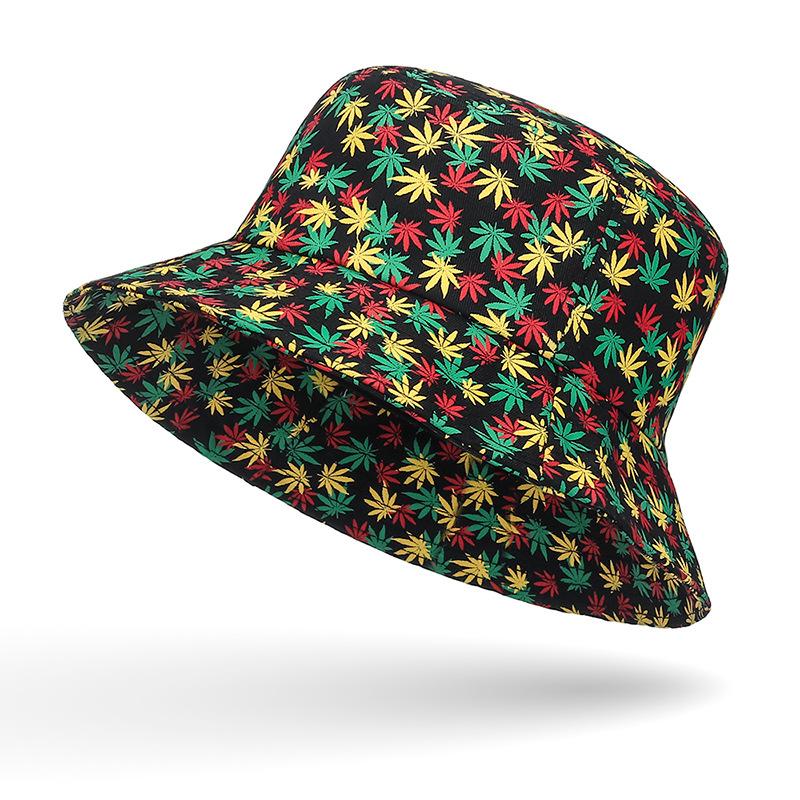 Black Leaf Bucket Hat Summer Coconut Tree Unisex Simple Bob Caps Hip Hop Gorros Men Women Panama Cap Beach Fishing Boonie Sunhat