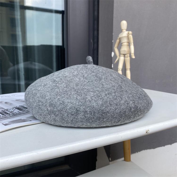 Upgraded Three-Dimensional Thickened Wool Beret Solid Color Versatile Painter Hat Warm Bud Hat Women