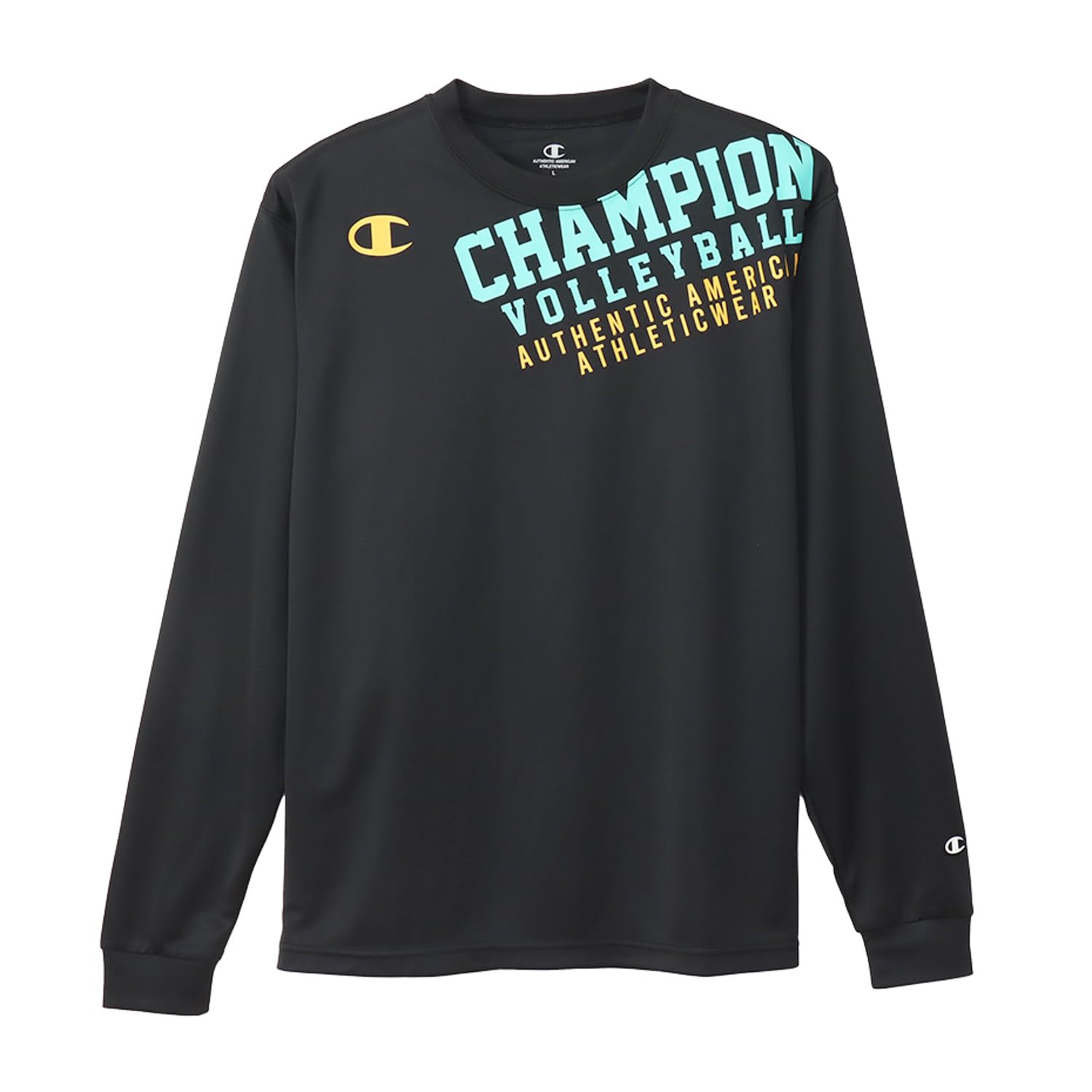 

Champion Volleyball Long Round Odor Graphic Size Size S Men s T-Shirt, Sleeve, Neck, Antibacterial, Resistant, Quick-Drying, Print, C3-AV403, Black, чёрный
