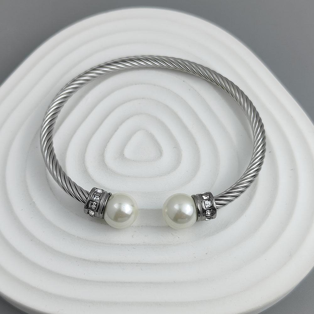 New Steel Wire Button Zircon Pearl Stainless Steel Gold-plated Bracelet 18K, High Quality Waterproof Couple Bracelet, Wife Gift