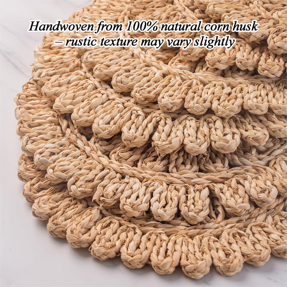 Sottopiatti Rotondi in Foglia di Mais Stile Boho in Rattan Intrecciato Sottopiatti da Tavola in Rattan Intrecciato Stile Rustico Cestino Piatti da Portata Primaverili come Giacinto d'Acqua, Erba Marina