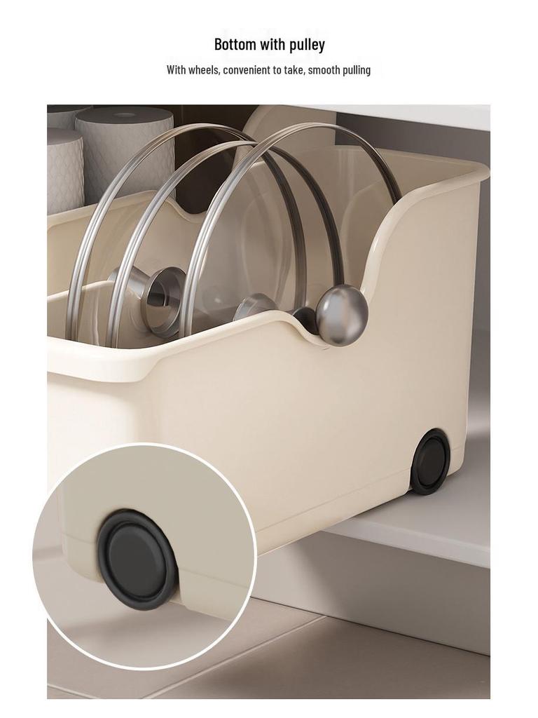 Japanese Kitchen Storage Box with Wheels - Under Sink Utensil and Miscellaneous Organizer