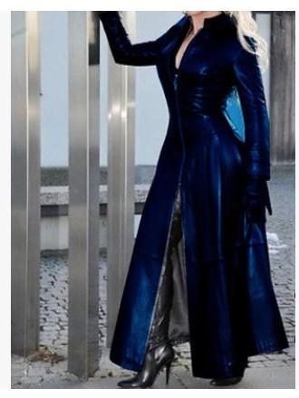 Women's Long PU Leather Coat Zip Up Stand Collar Slim Fit Long Sleeve Maxi Jacket Oversized Winter Streetwear
