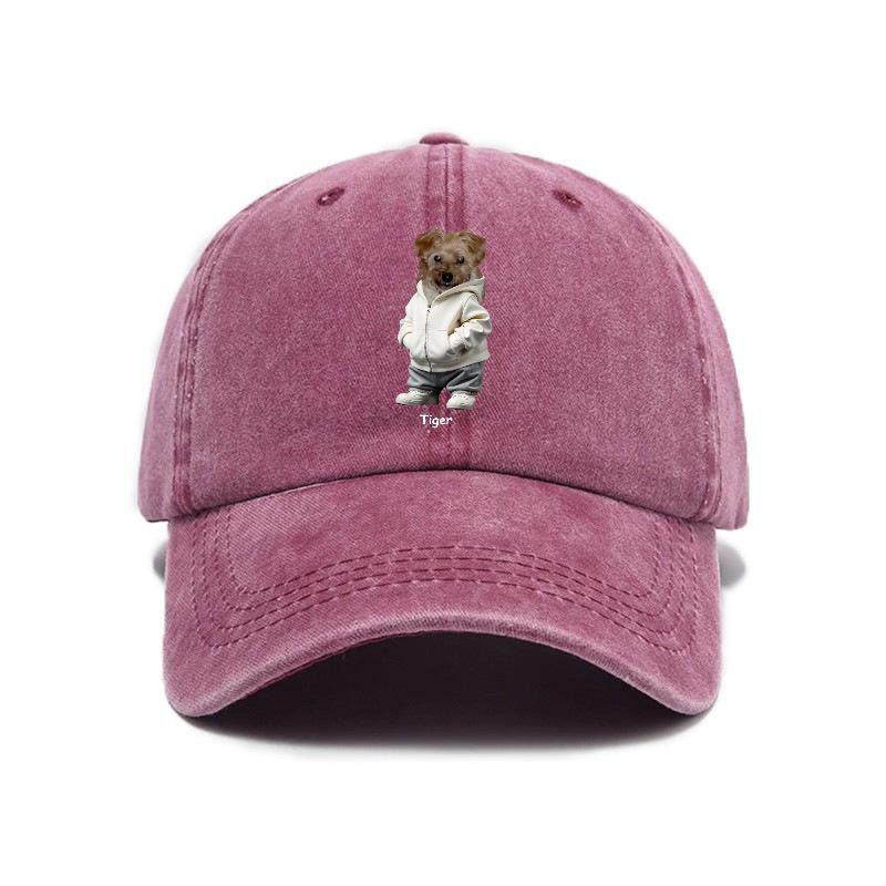 Puppy print washed retro distressed soft top baseball cap unisex cute baseball cap