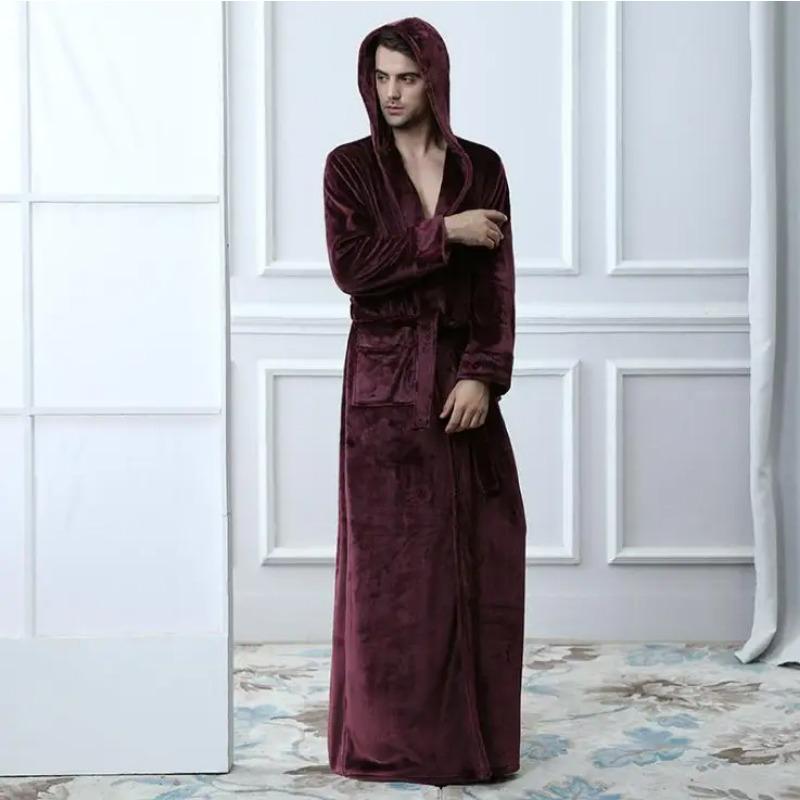 Flannel Pajamas Men's Hooded Thickened Pajamas Coral Velvet Men's Bathrobe Winter Robe Men's Bathrobe