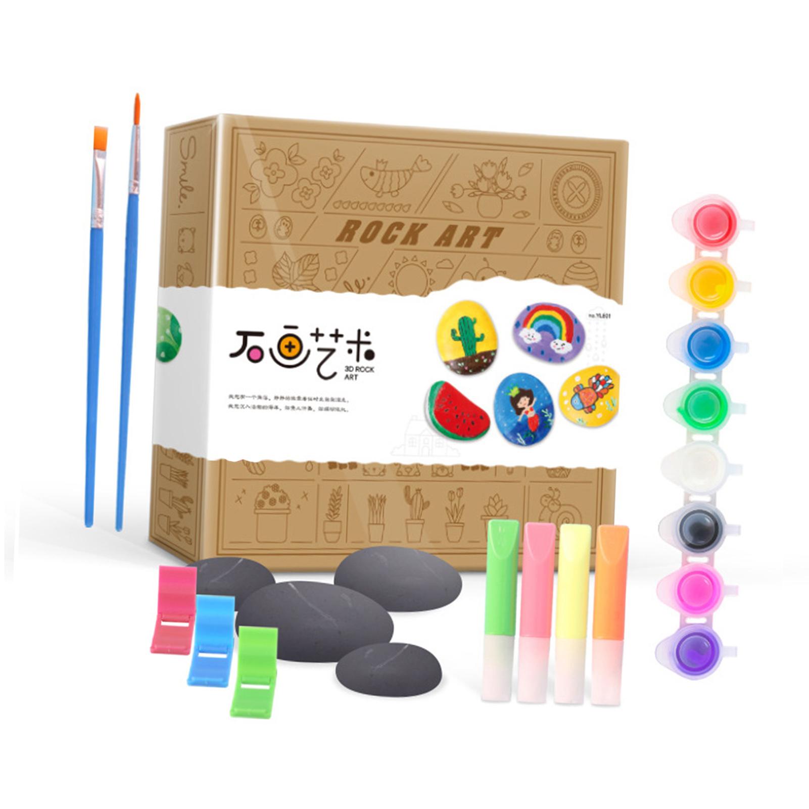 

Lyrlody Rock Painting Kit, Outdoor Rock Painting Arts and Craft Kit 3D Paint with Stones Paintbrushes Brackets Supplies for Boys Girls Kid A