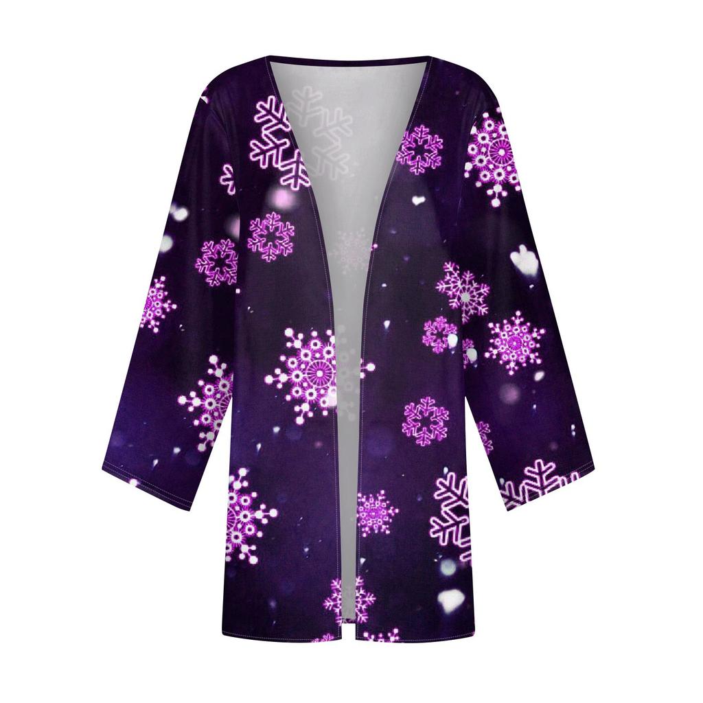 Women's Casual Fashion Christmas Print Lightweight Medium Length Jacket Cardigan