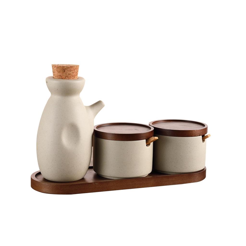 Ceramic Seasoning Jar Set: Chili, Soy Sauce, Vinegar, and Salt - Kitchen Moisture-Proof Containers.