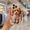 Fluffy Teddy Pink Gloss Heart Phone Case For iPhone 17 16 15 14 13 12 11 Pro Max Plus Wavy Edge Cover