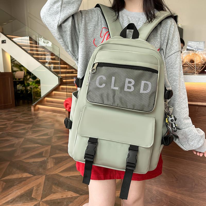 Three-Piece Backpack Set Large Capacity Student Schoolbag Women Solid Color Backpack with Lunch Bag Pen Bag