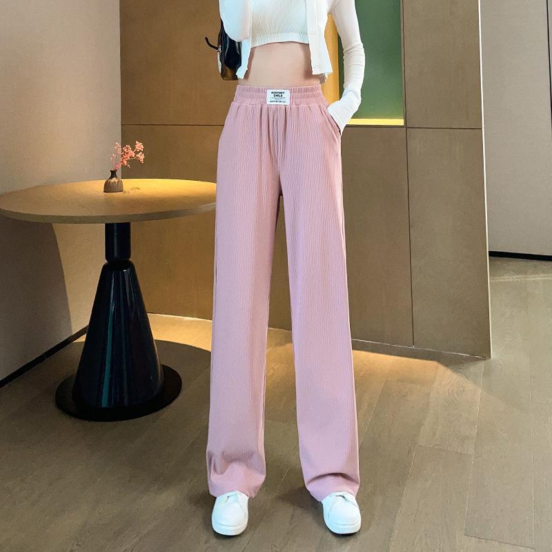 Women's Ice Silk Pleated Wide-Leg Pants with Pockets, Slim Fit, Spring Collection