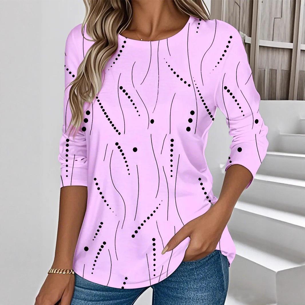

Весенне-осенние футболки с круглым вырезом, 3D-принтом в виде абстрактных волн и точек, модные повседневные женские футболки с длинным рукавом L